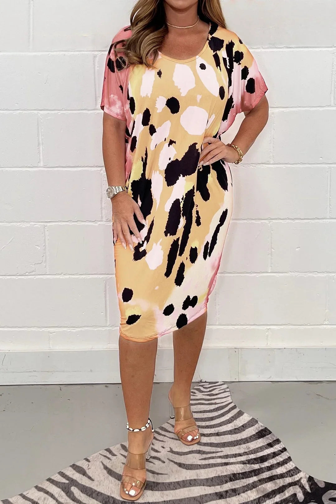 Women's printed round-neck multi-colored dress(buy 2 free shipping)