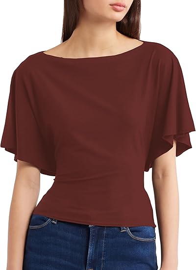Women's Summer High-Elastic Cropped Round Neck Batwing Sleeve Back Tie T-Shirt(BUY3 FREE SHIPPING)