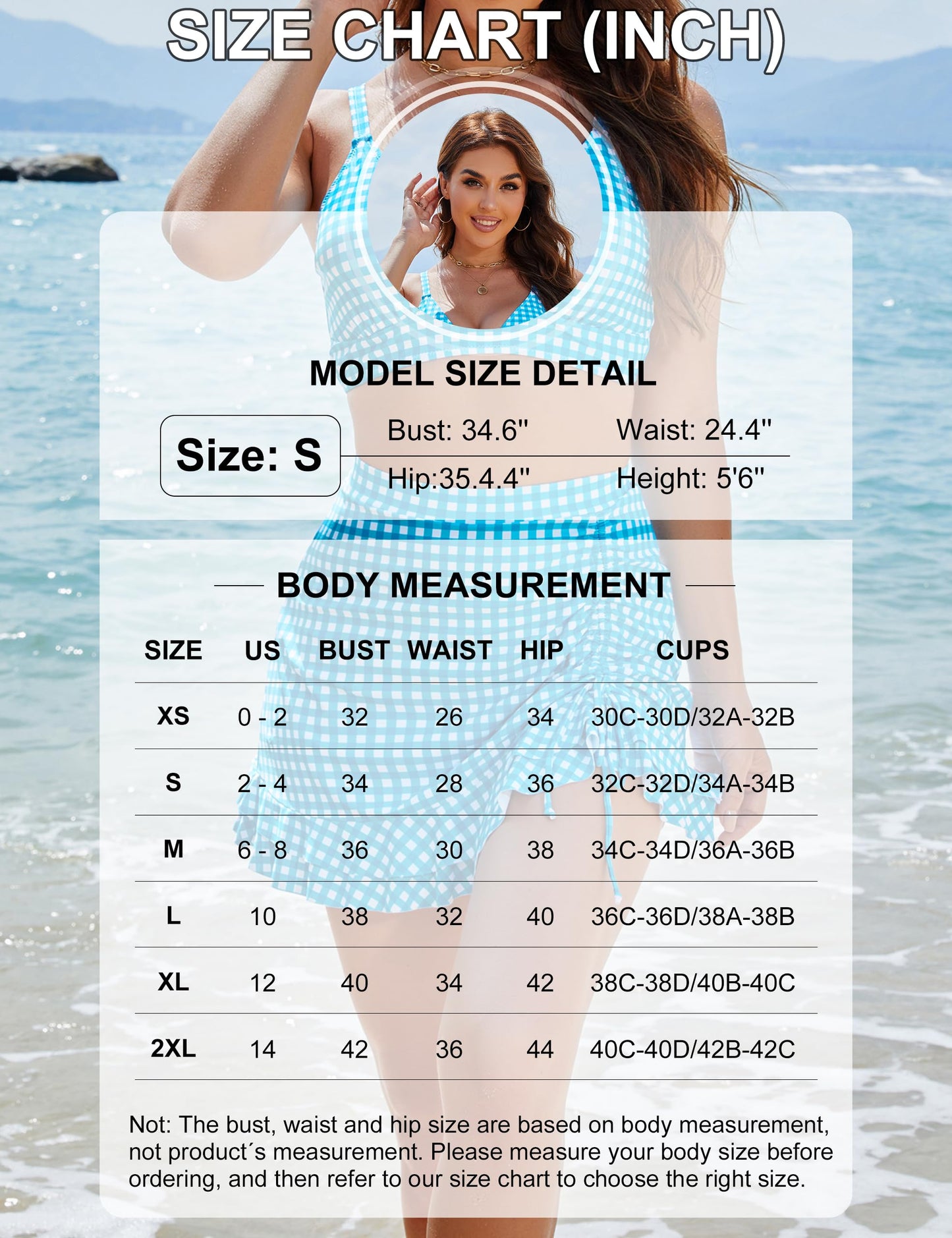 Hot Sale 49% Off-Women's High Waisted Tummy Control Two Piece Gingham Bikini Swimsuit