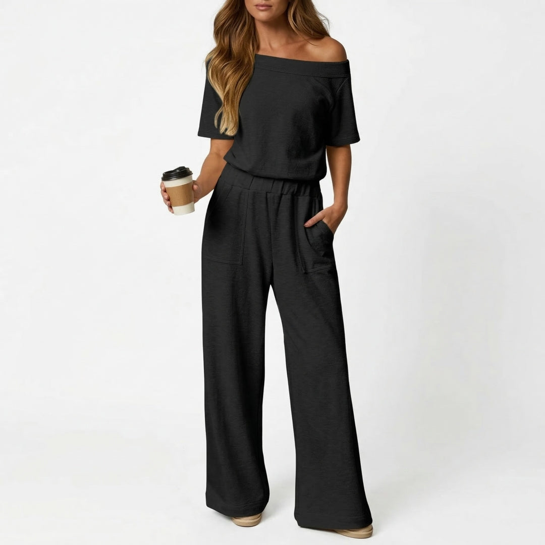 Womens Heather Off-Shoulder Wide Leg Jumpsuit(Buy 2 Free Shipping)