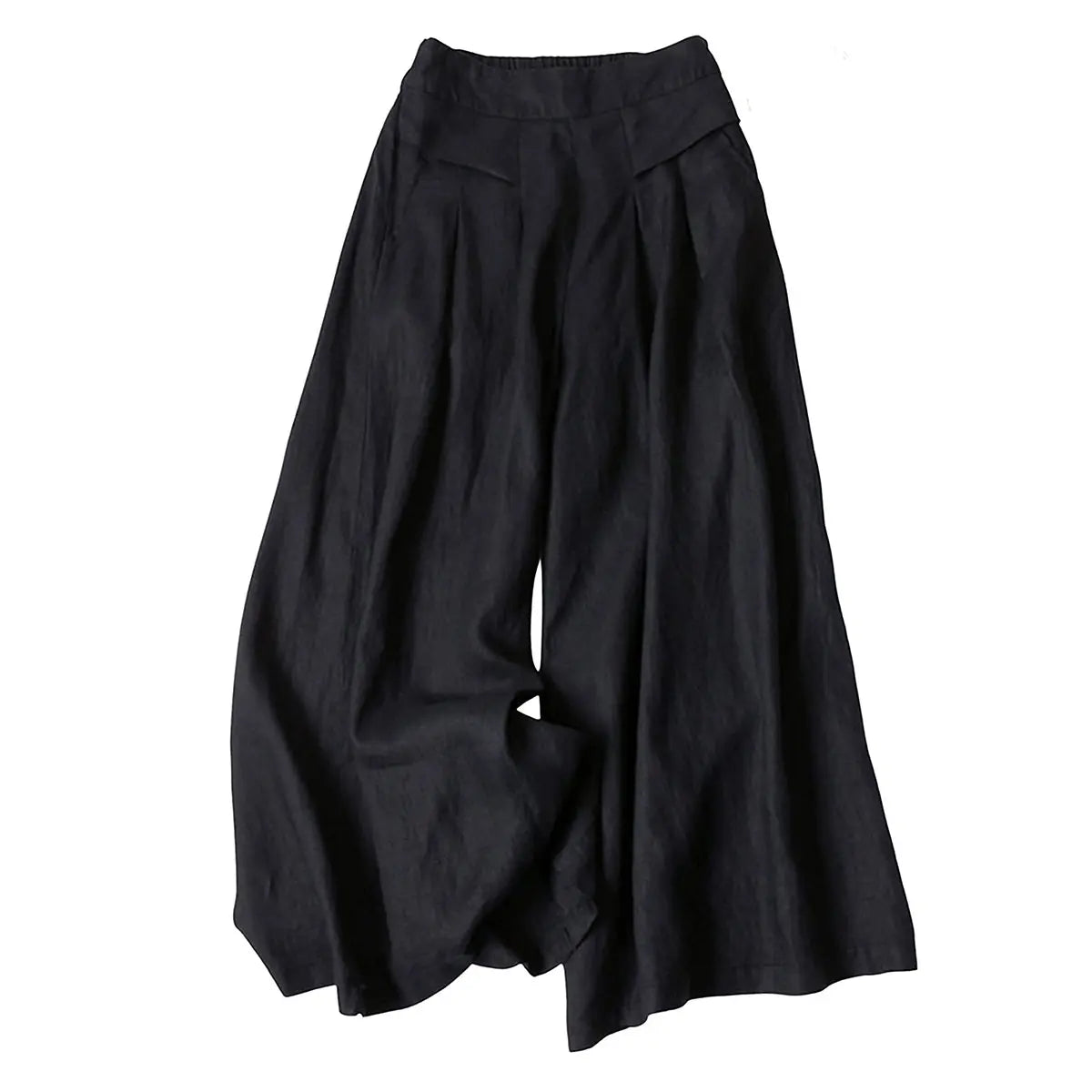 Women's Cotton Linen Elastic Waist Pocketed Cropped Wide-leg Pants