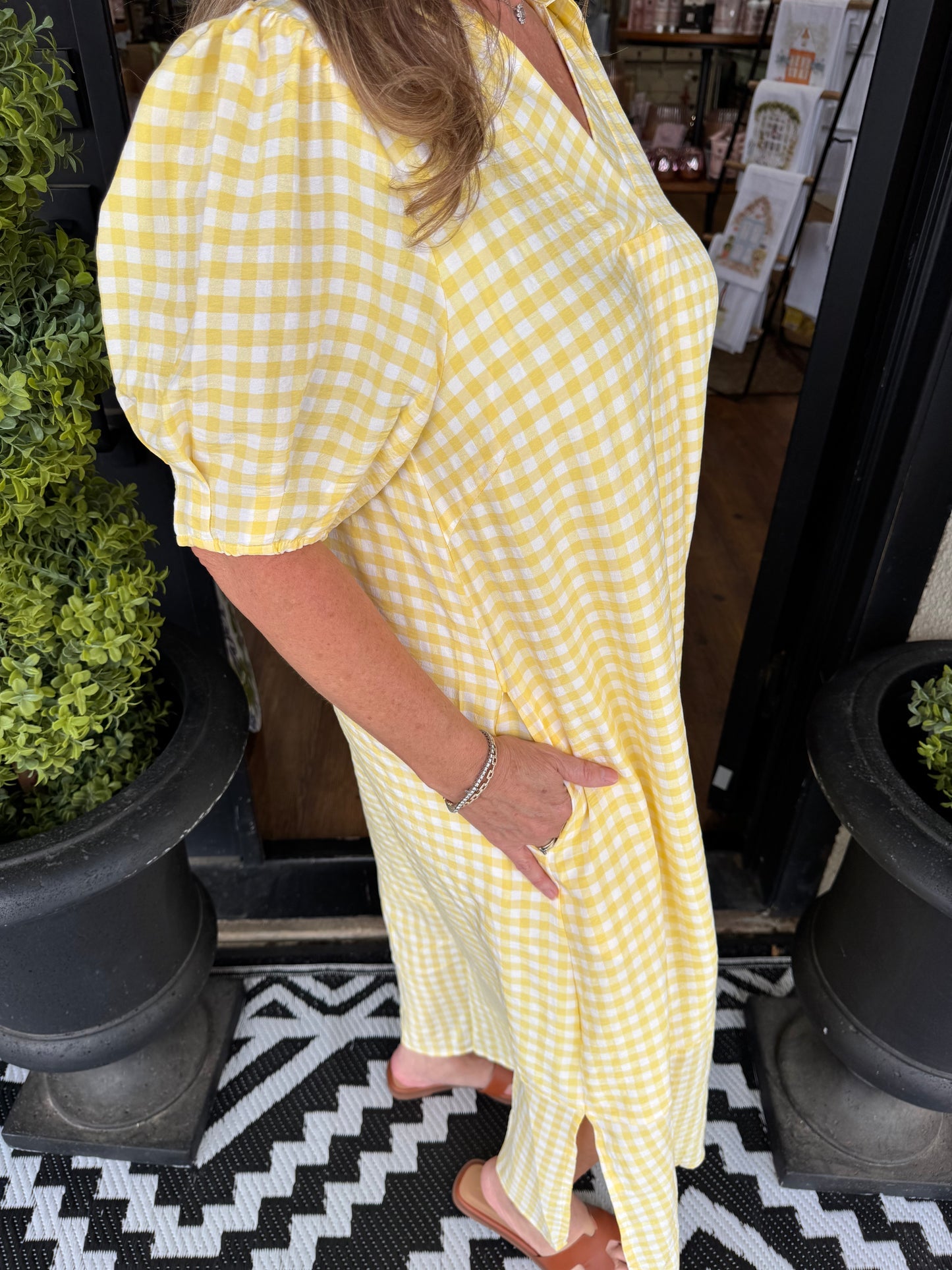 Gingham Slit Maxi Dress