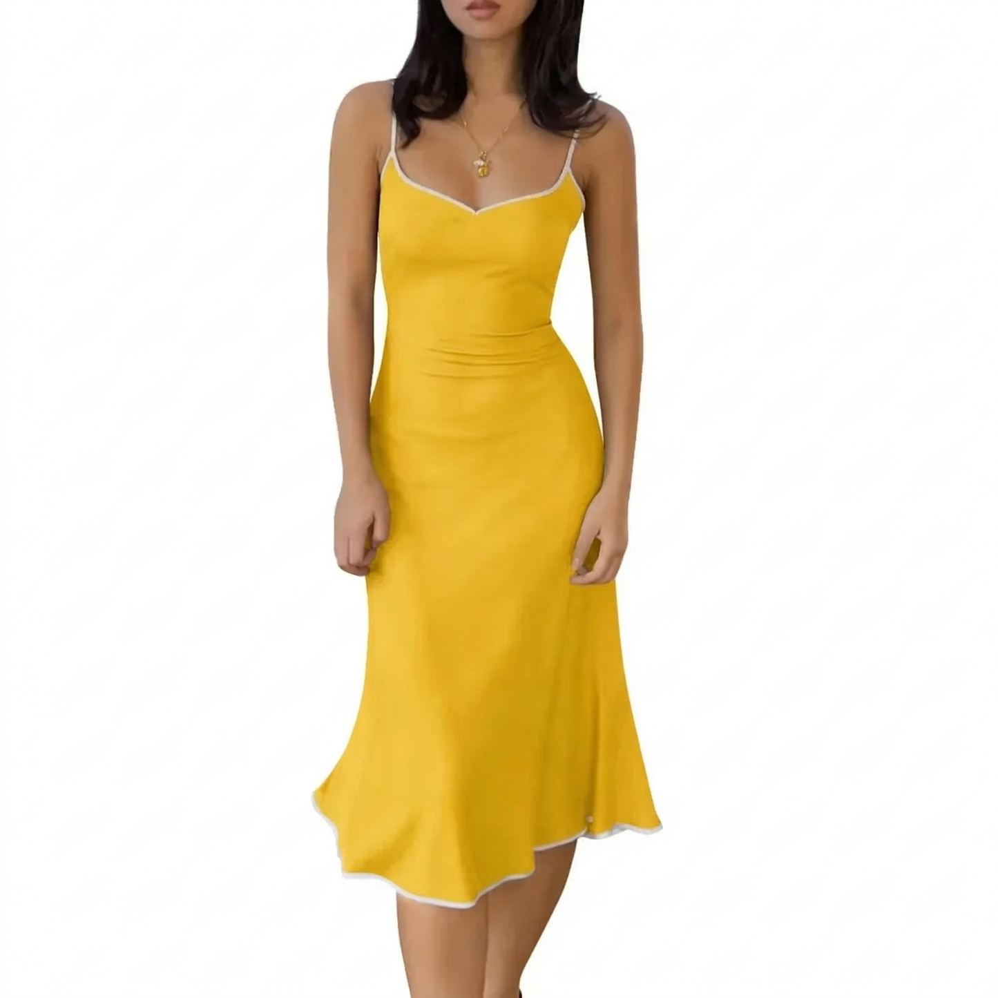 🎀Women's Color Block Spaghetti Strap Slim Fit Bodycon Flared Hem Dress