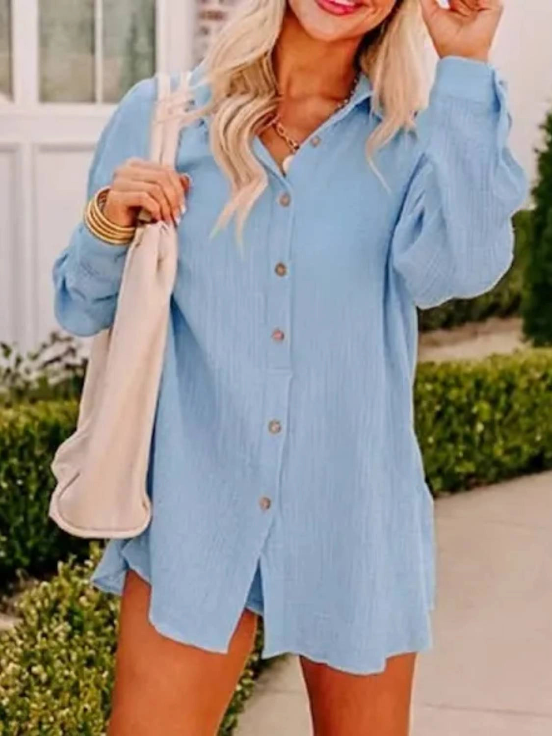 Womens Long Sleeve Gauze Shirt & Shorts Set