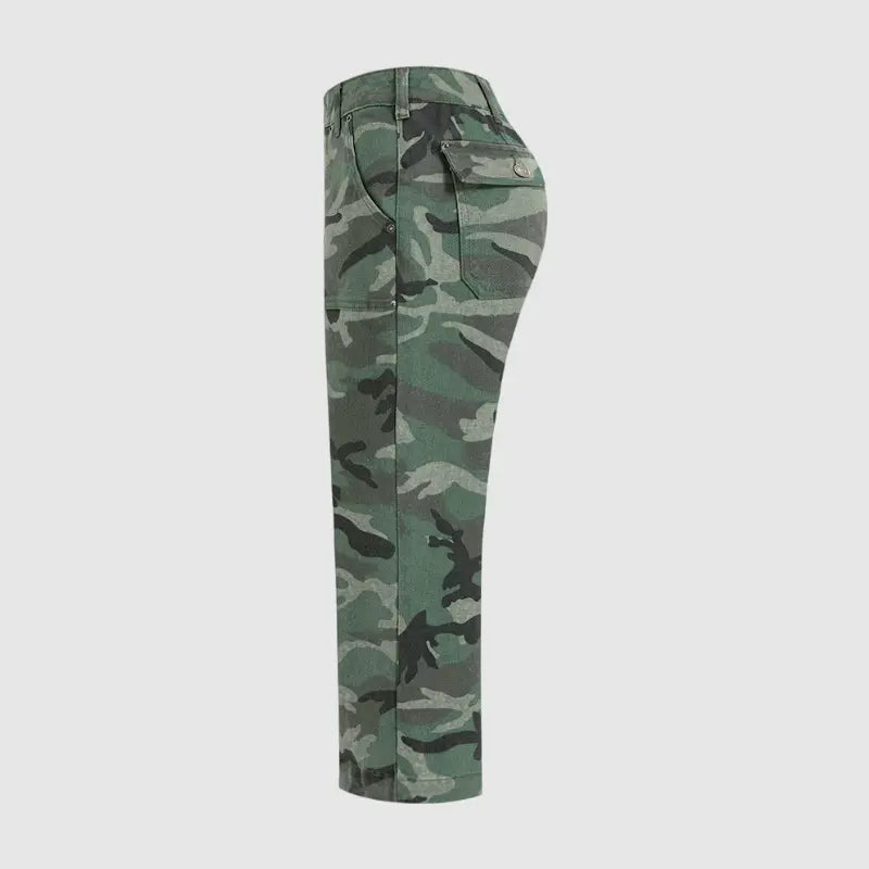 Women's stretch camouflage print mid-rise straight leg capri pants (no belt)