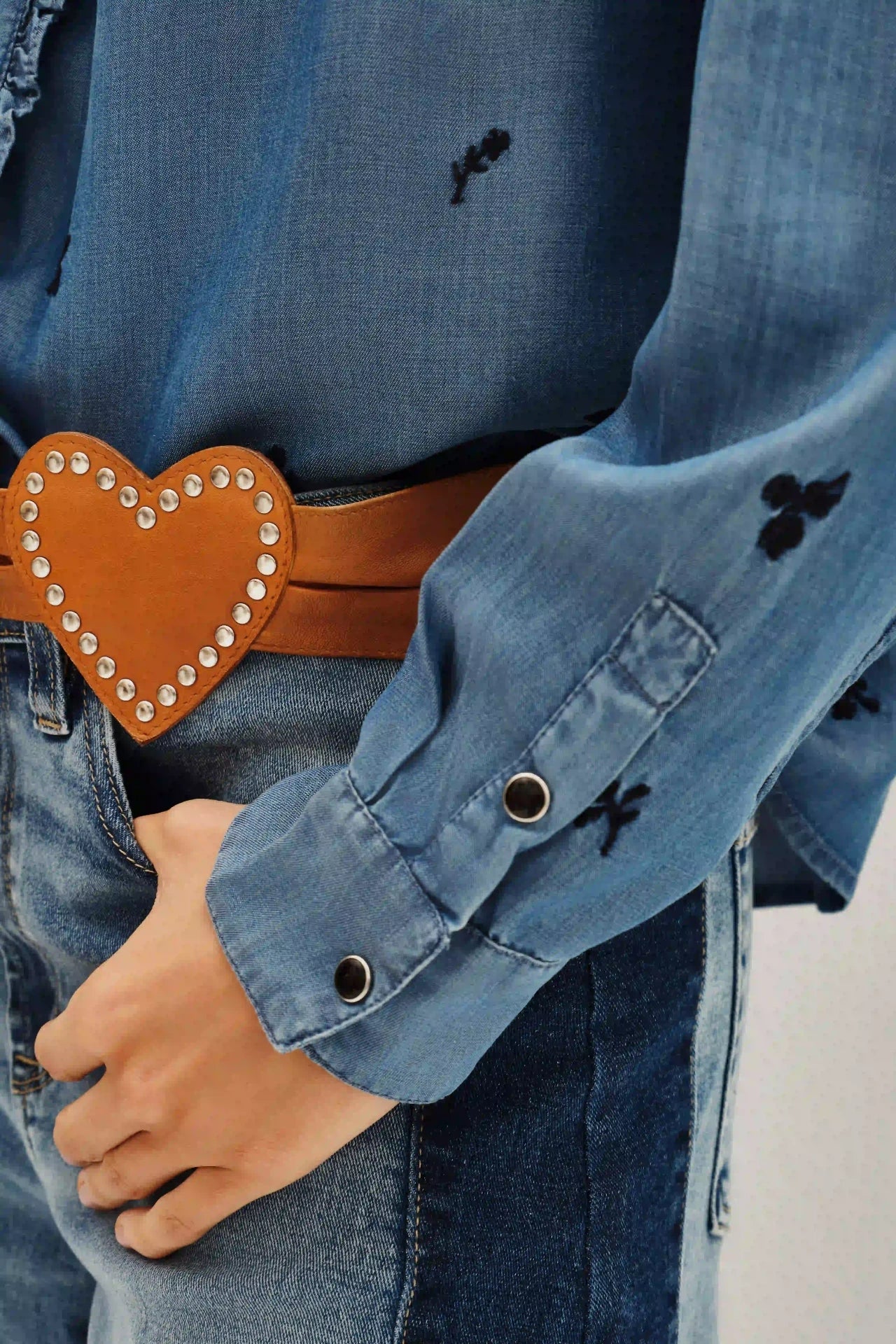 Women's straight-cut long-sleeved round neck ruffled Tencel denim shirt(buy 2 free shipping)