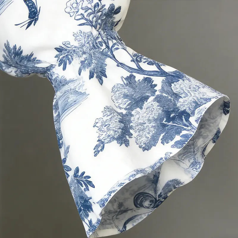 Women's Vintage-Print Flared-Sleeve Shirt