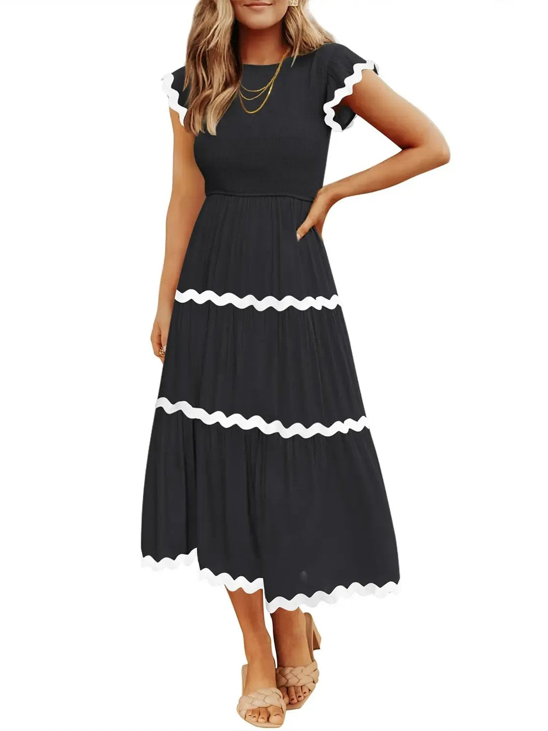Women's Spring Summer Ruffled Tiered Midi Dress