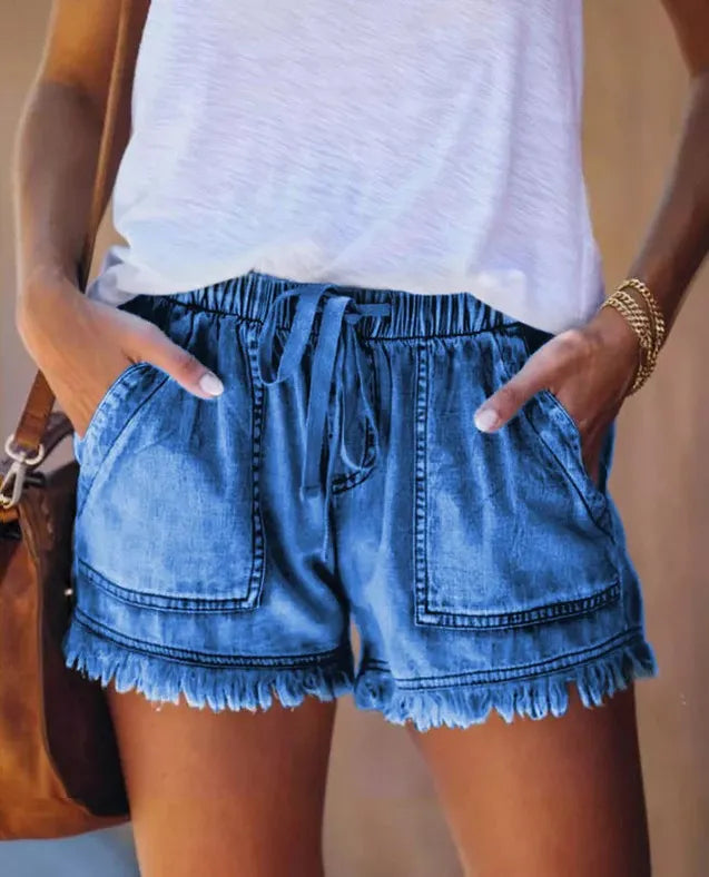 HOT SALE-WOMENS CASUAL DENIM SHORTS WITH POCKETS COTTON JEAN SHORT