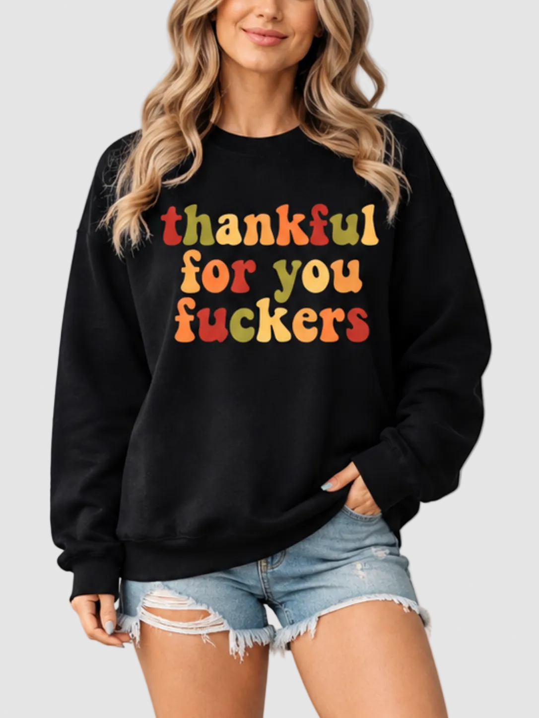Retro Colorful Letter Crew Neck Thanksgiving Sweatshirt