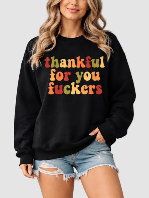 Retro Colorful Letter Crew Neck Thanksgiving Sweatshirt