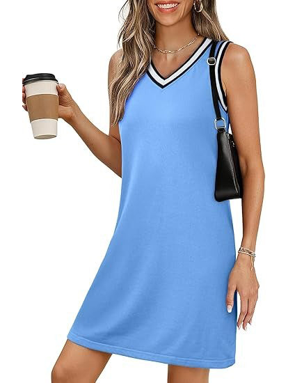 Women's Contrast V Neck Sleeveless Sports Dress