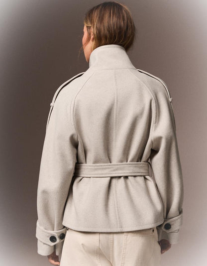 Women's Funnel Neck Double Breasted Short Trench Coat