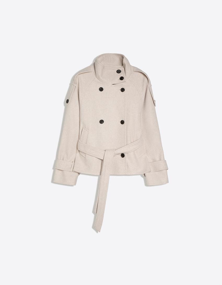 Women's Funnel Neck Double Breasted Short Trench Coat
