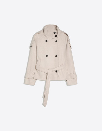 Women's Funnel Neck Double Breasted Short Trench Coat