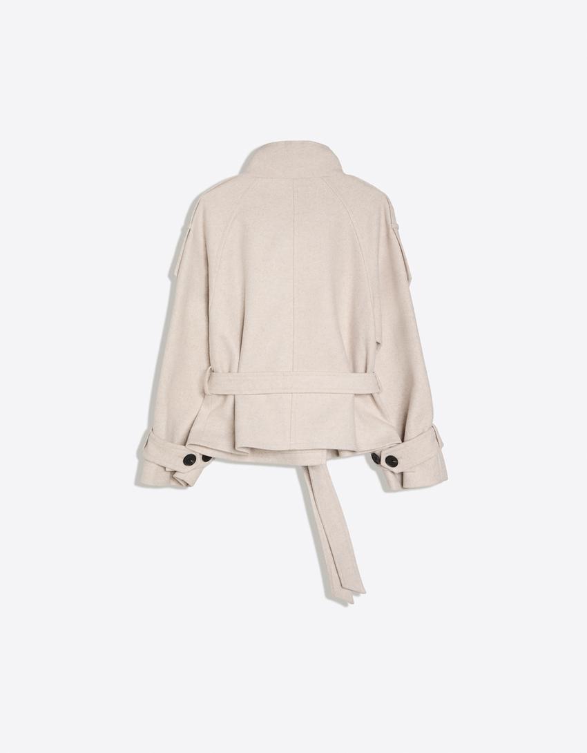 Women's Funnel Neck Double Breasted Short Trench Coat