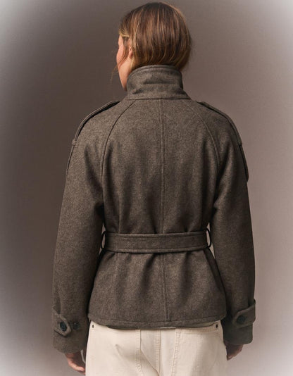 Women's Funnel Neck Double Breasted Short Trench Coat