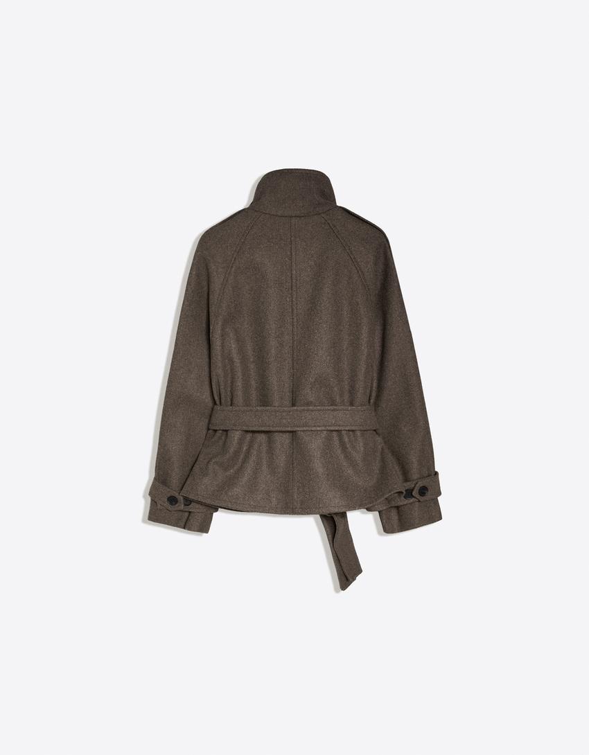 Women's Funnel Neck Double Breasted Short Trench Coat