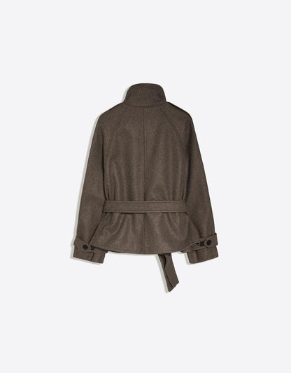 Women's Funnel Neck Double Breasted Short Trench Coat