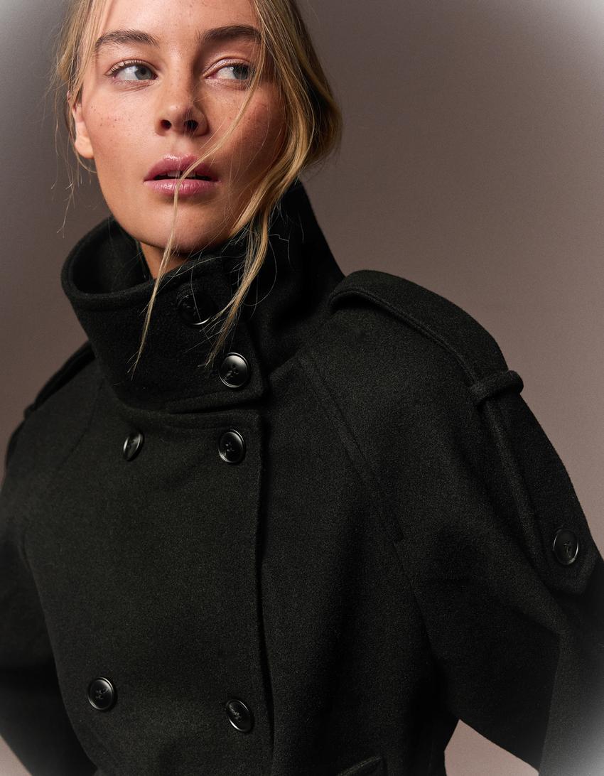 Women's Funnel Neck Double Breasted Short Trench Coat