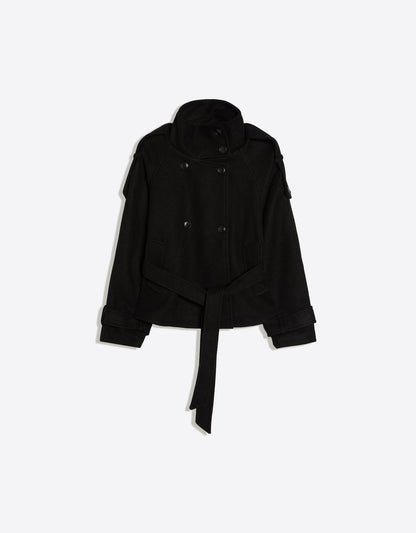 Women's Funnel Neck Double Breasted Short Trench Coat
