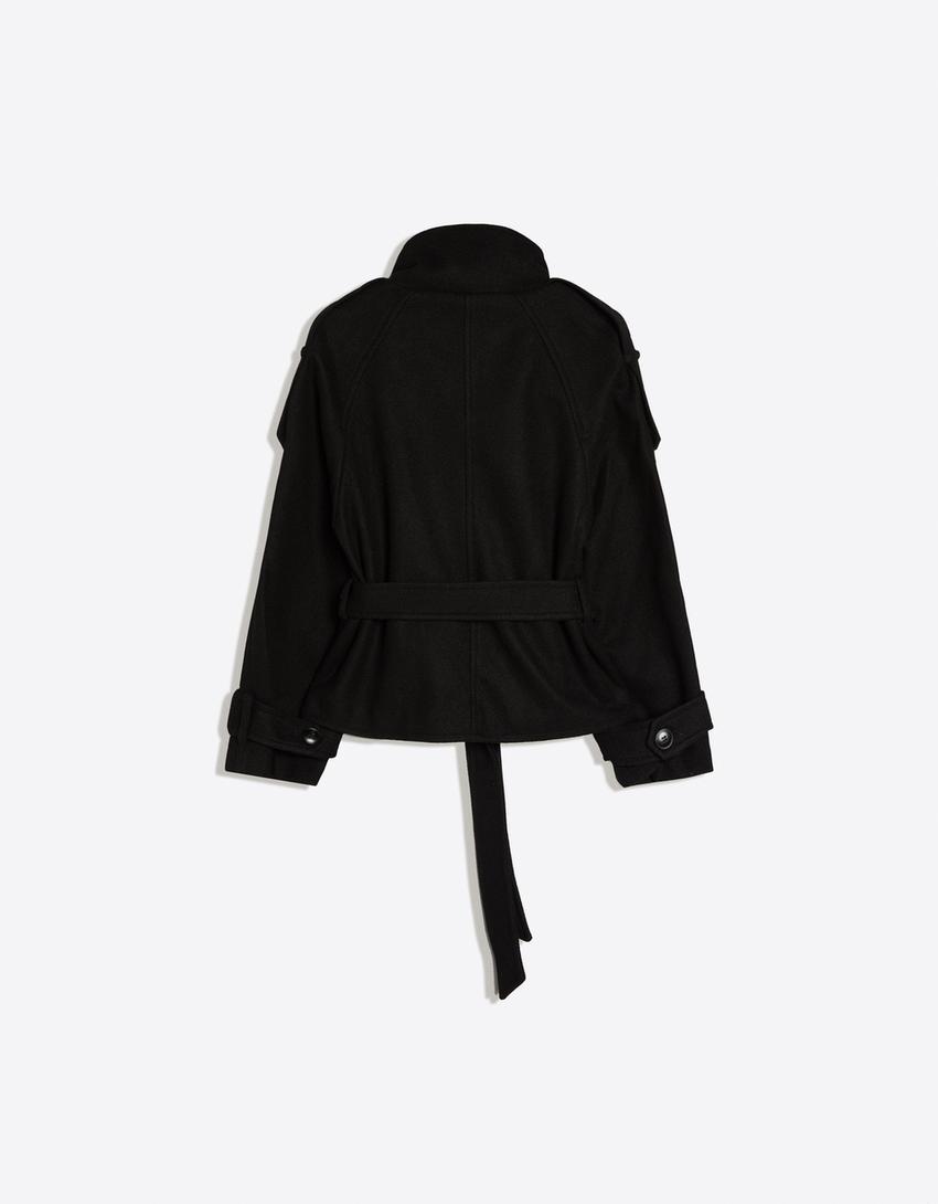 Women's Funnel Neck Double Breasted Short Trench Coat
