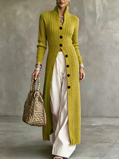 Women's Stand Collar Single Button Cable Knit Long Cardigan