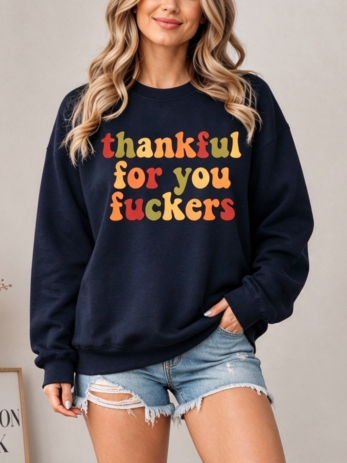 Retro Colorful Letter Crew Neck Thanksgiving Sweatshirt