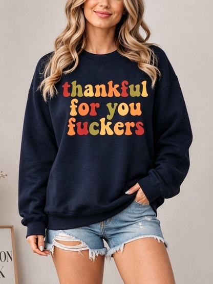 Retro Colorful Letter Crew Neck Thanksgiving Sweatshirt