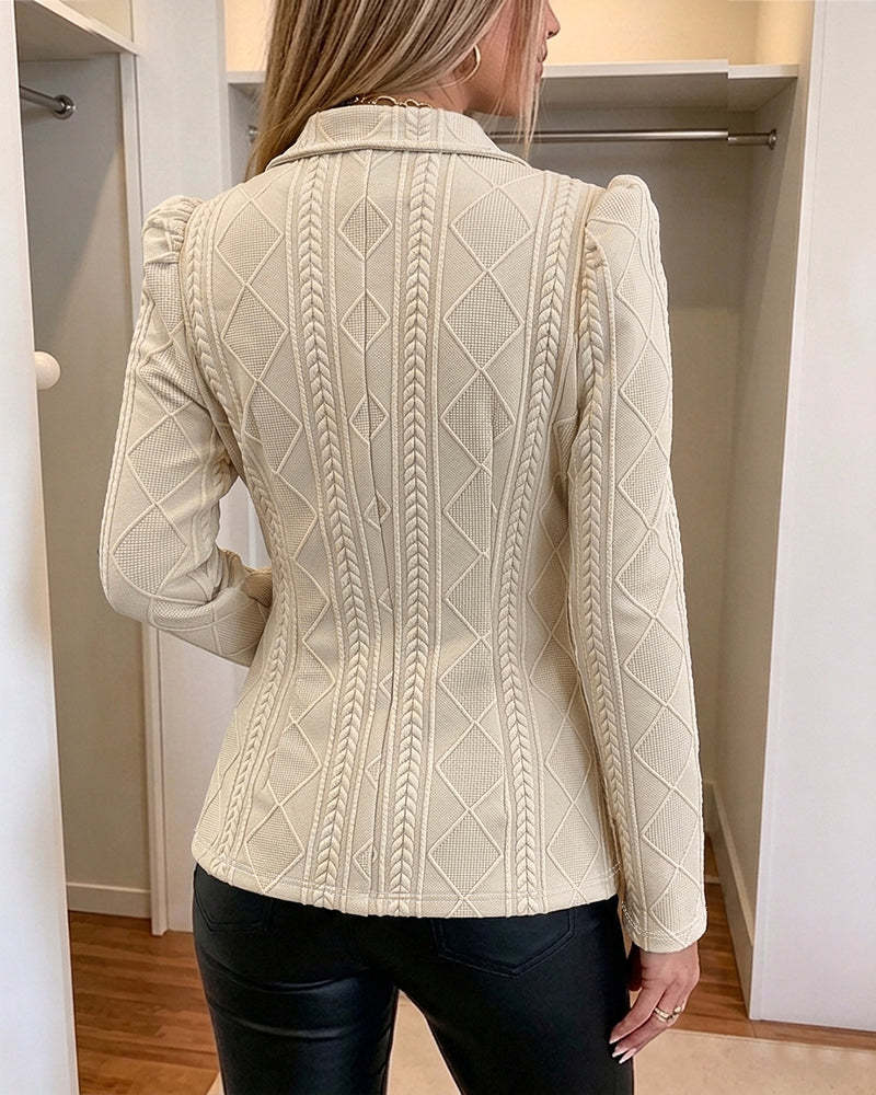 Women Lapel Collar Quilted Pattern Bodycon Blazer