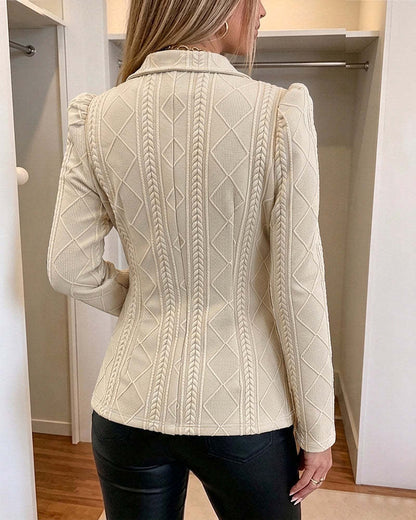 Women Lapel Collar Quilted Pattern Bodycon Blazer