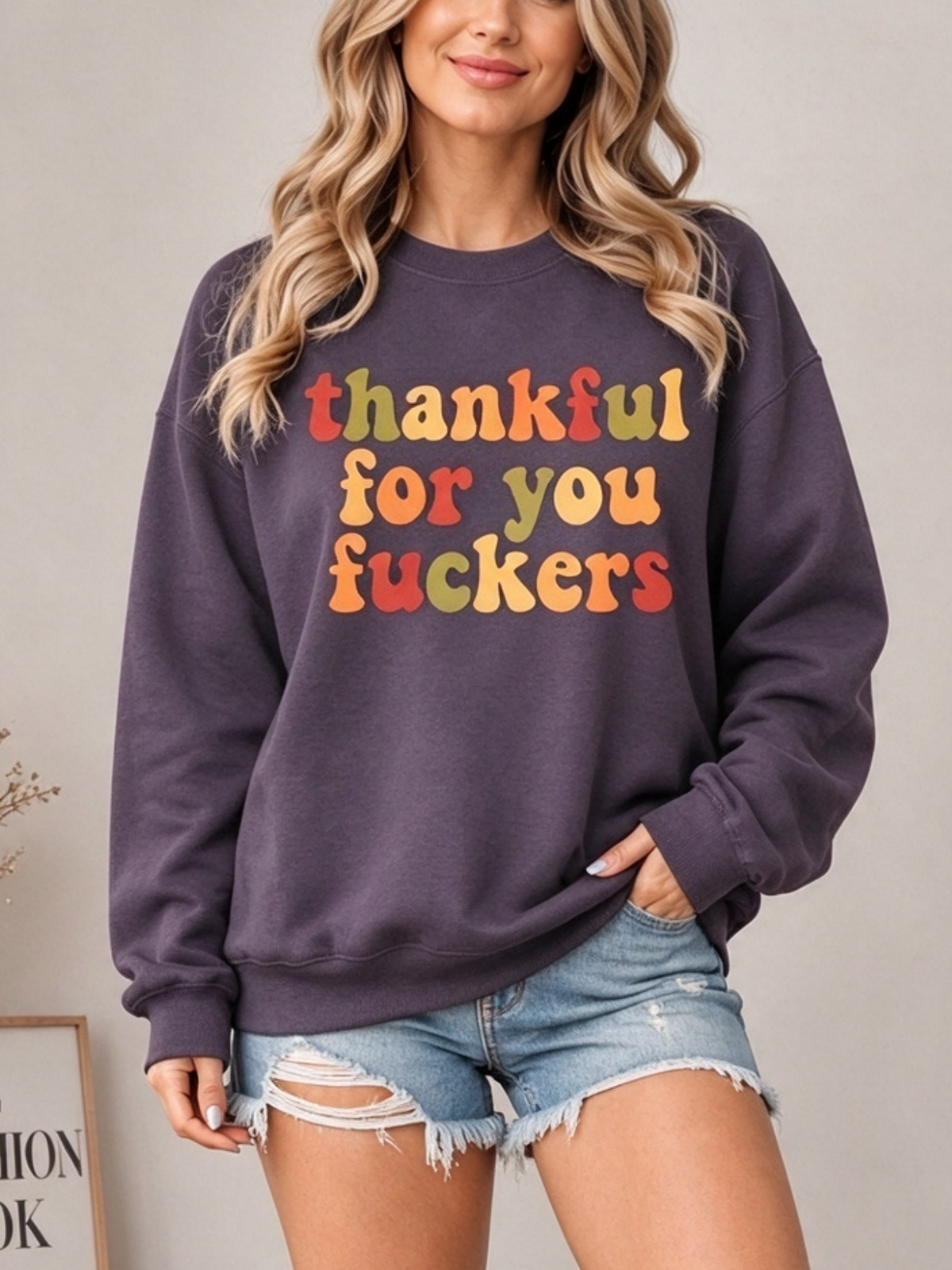 Retro Colorful Letter Crew Neck Thanksgiving Sweatshirt