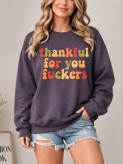 Retro Colorful Letter Crew Neck Thanksgiving Sweatshirt