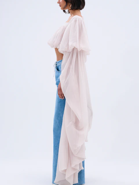 SLOUCHY SQUARE NECK LONG SLEEVE BLOUSE TOP
