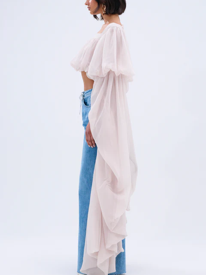 SLOUCHY SQUARE NECK LONG SLEEVE BLOUSE TOP