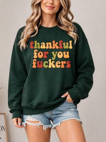 Retro Colorful Letter Crew Neck Thanksgiving Sweatshirt
