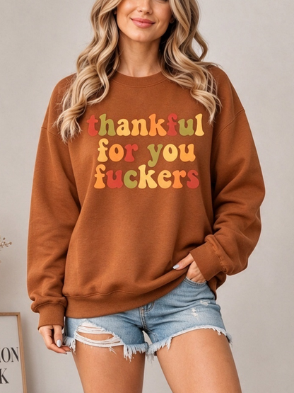 Retro Colorful Letter Crew Neck Thanksgiving Sweatshirt
