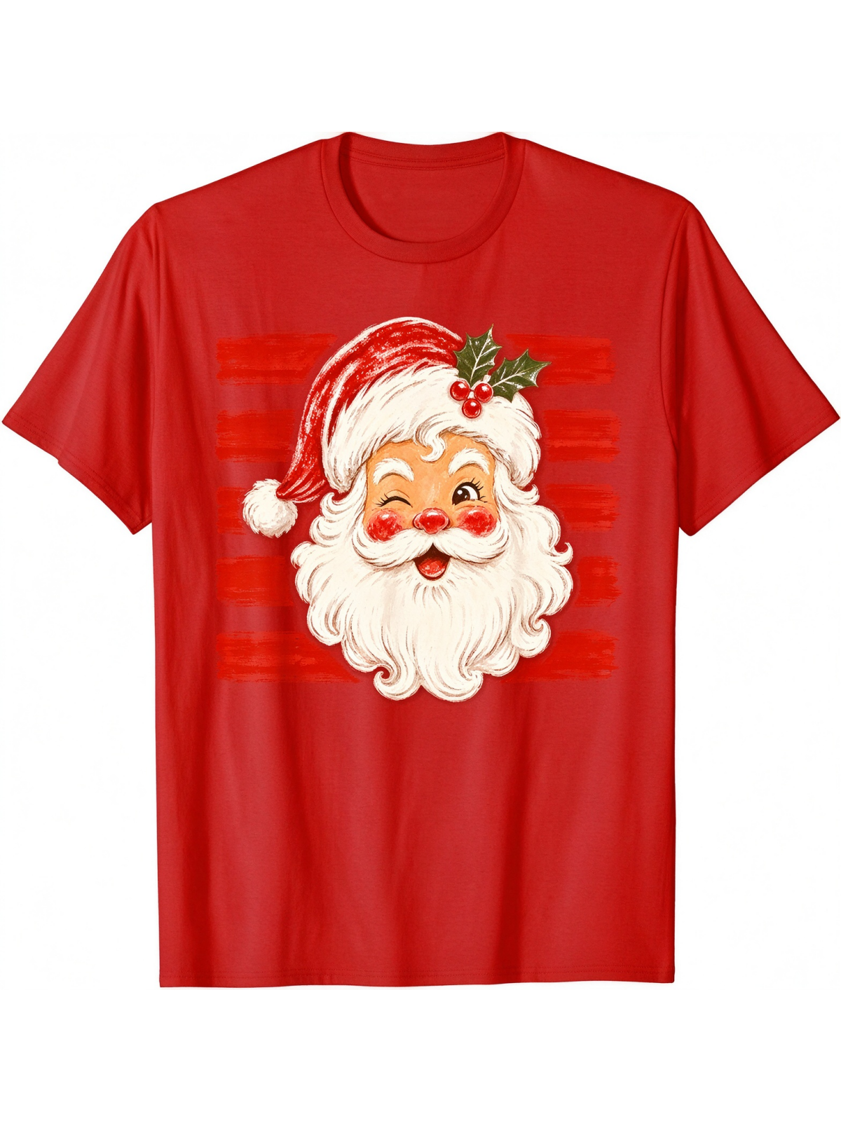 Vintage Christmas Santa Print Casual Short Sleeve Top