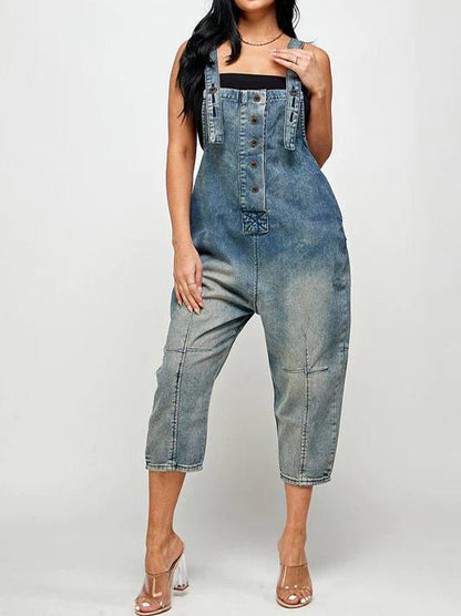 2026 Fashion Casual Designer Style Denim Suspender Jumpsuit