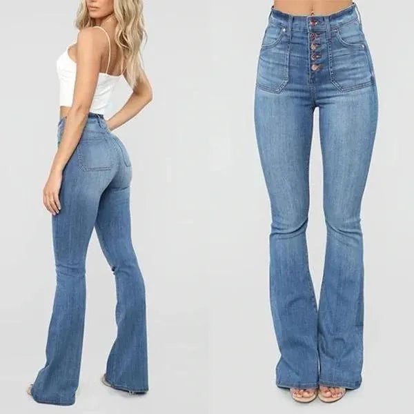 70S HIGH RISE STRETCHY BUTTONS BELL BOTTOM JEANS(Buy 2 Free Shipping)
