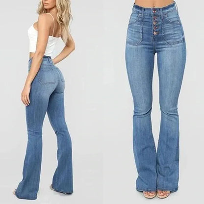 70S HIGH RISE STRETCHY BUTTONS BELL BOTTOM JEANS(Buy 2 Free Shipping)