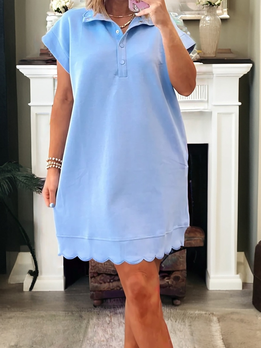 Women's Scallop Hem Henley Shirt Dress