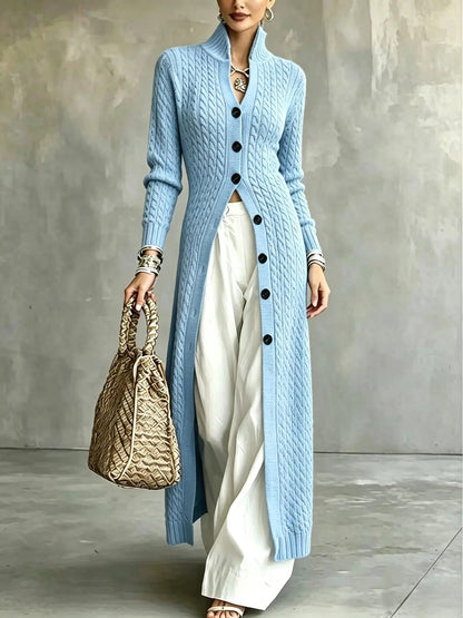 Limited time sale🔥Women's Stand Collar Single Button Cable Knit Long Cardigan