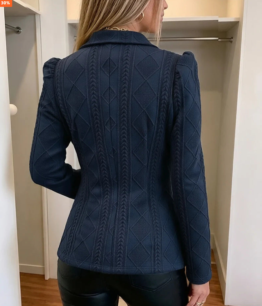 Women Lapel Collar Quilted Pattern Bodycon Blazer