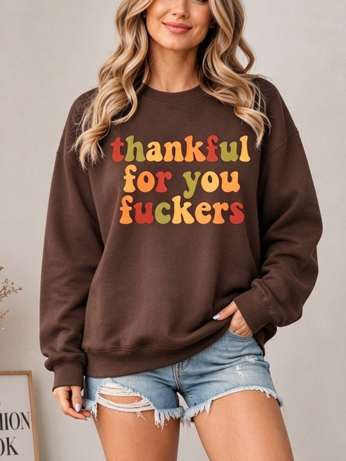 Retro Colorful Letter Crew Neck Thanksgiving Sweatshirt
