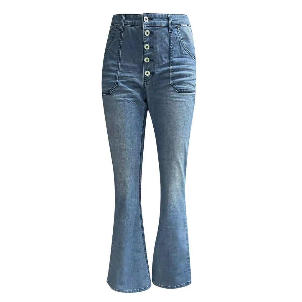 70S HIGH RISE STRETCHY BUTTONS BELL BOTTOM JEANS(Buy 2 Free Shipping)
