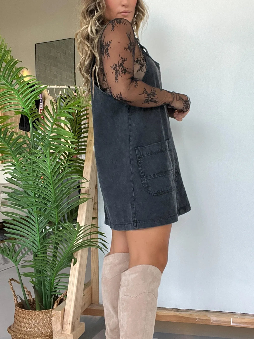 washed denim overall dress(Buy 2 Free Shipping)