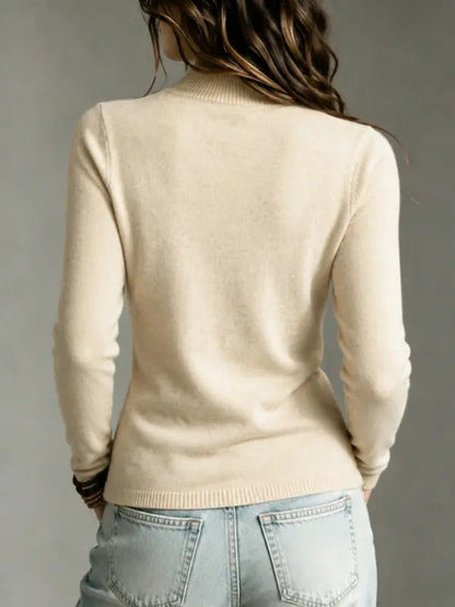 Women's wrap-style round neck knit sweater