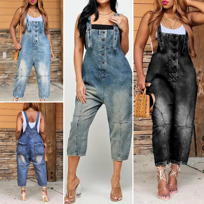 2026 Fashion Casual Designer Style Denim Suspender Jumpsuit