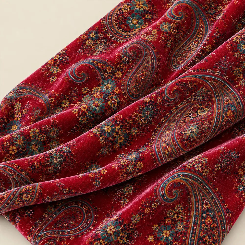 Hot Sale-Women Vintage Paisley Print Velvet Hoodie Top